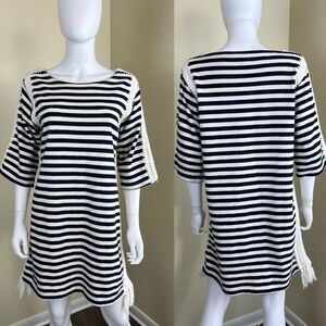 Pepin Women's Size M Breton Striped Crochet Shift Mini Dress Nautical Cotton